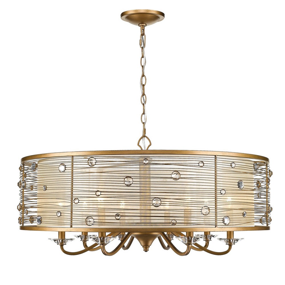 Golden Lighting-1993-8 PG-Joia - Chandelier 8 Light Steel Cloth in Contemporary style - 15.5 Inches high by 33.25 Inches wide Peruvian Gold  Peruvian Gold Finish with Sheer Filigree Mist Shade